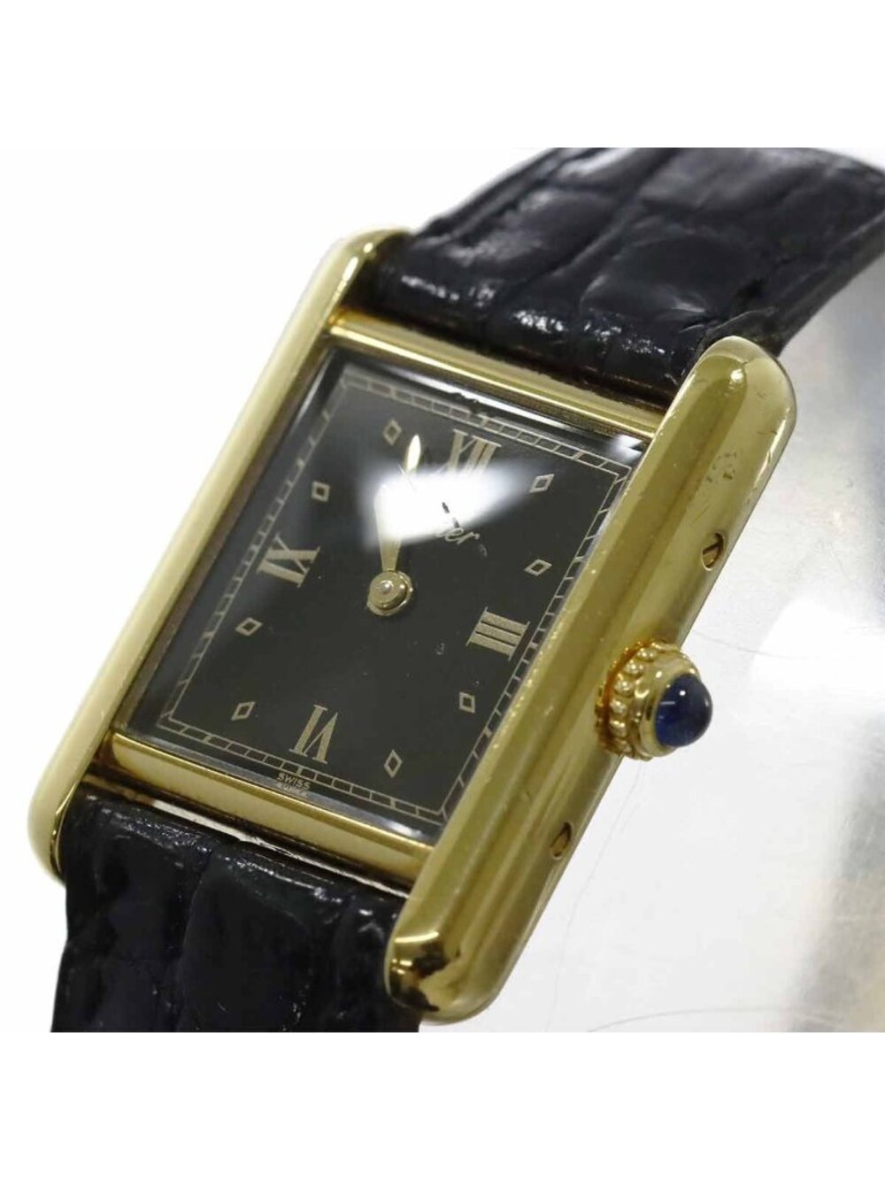 Cartier Must Tank SM Vermeil Vintage Watch Black 925 Sterling Silver Quartz - Picture 7 of 7